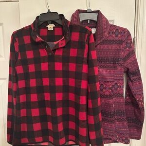 (2) Duluth Trading Co Red and Vermont Country Purple Women's Fleece Jackets, XS